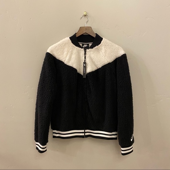 Nike Jackets & Blazers - NIKE Black & White Sportswear Sherpa Bomber